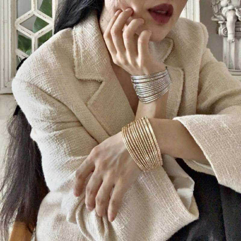 New Fashion Wire Bracelet – Multi-Layer Metal Wide Bangle for Women | DokanwalaBD