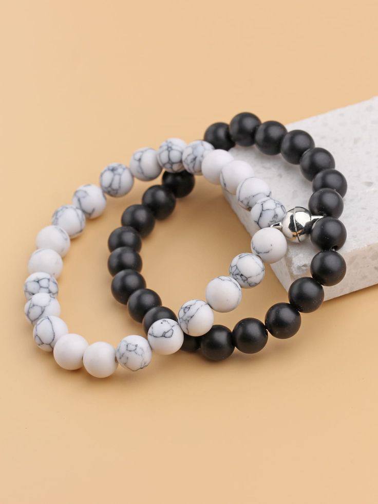 Imported Glowing Black & White Couple Bracelets Bangladesh – Crown & Heart Charm